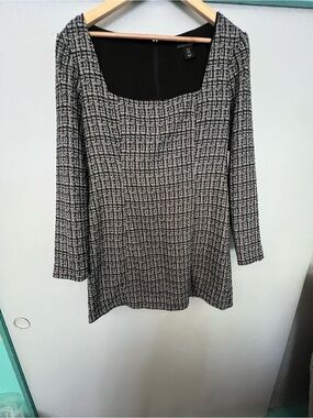 Christian Lacroix Black White Tweed Long Sleeve Mini Dress Size 10